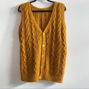 Mustard Cable Knit Button-Front Sweater Vest